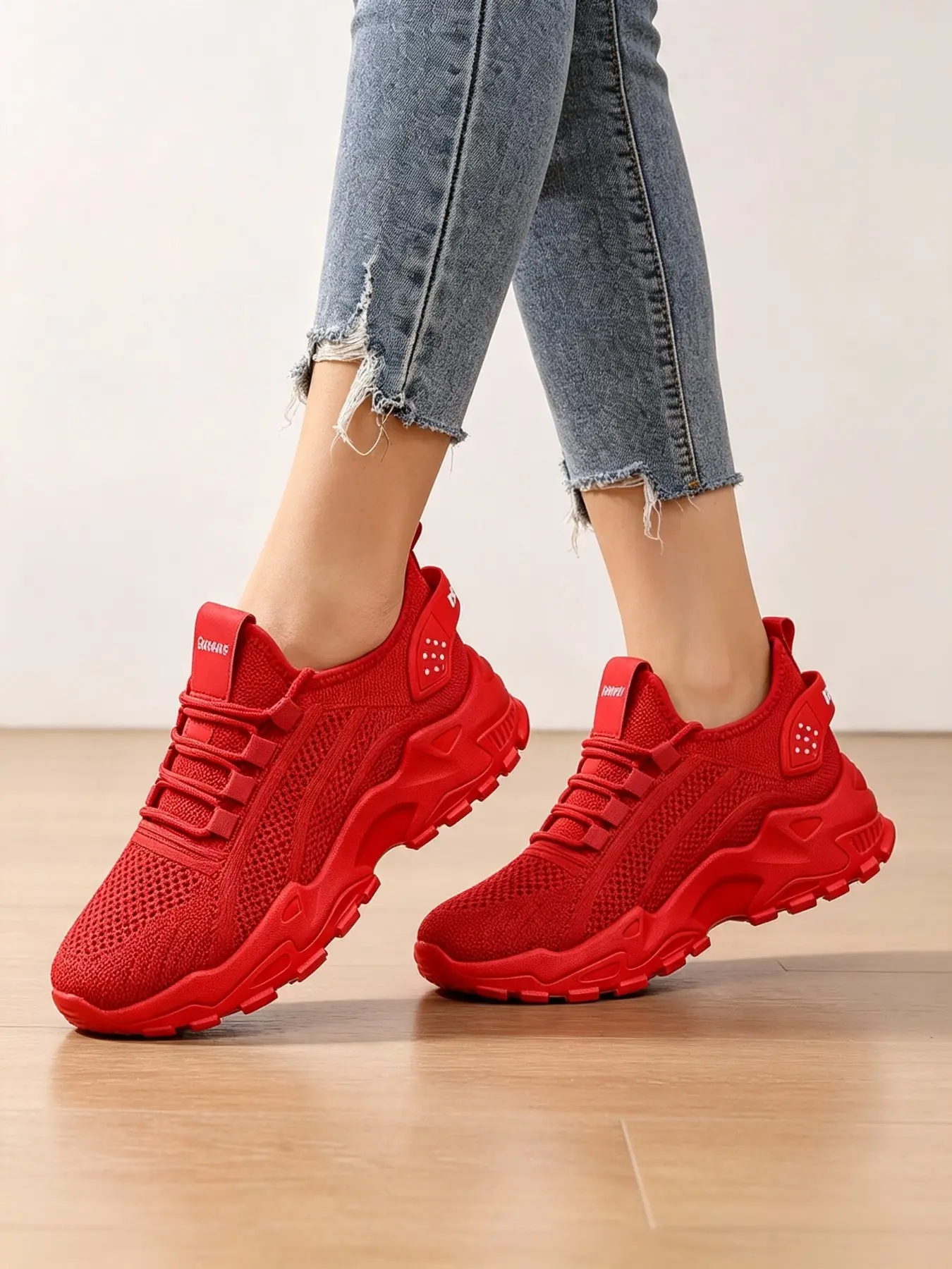 New Thick Sole Dad Shoes Casual Sporty Women's Athletic Trainers Sneaker Footwear Lightweight Breathable Height Increasing Sneakers, Casual Trendy Sneakers, Round Toe Flyknit Mesh Low Top All Seasons Lace Up Sneaker, Thick Soled Walking Sneakers