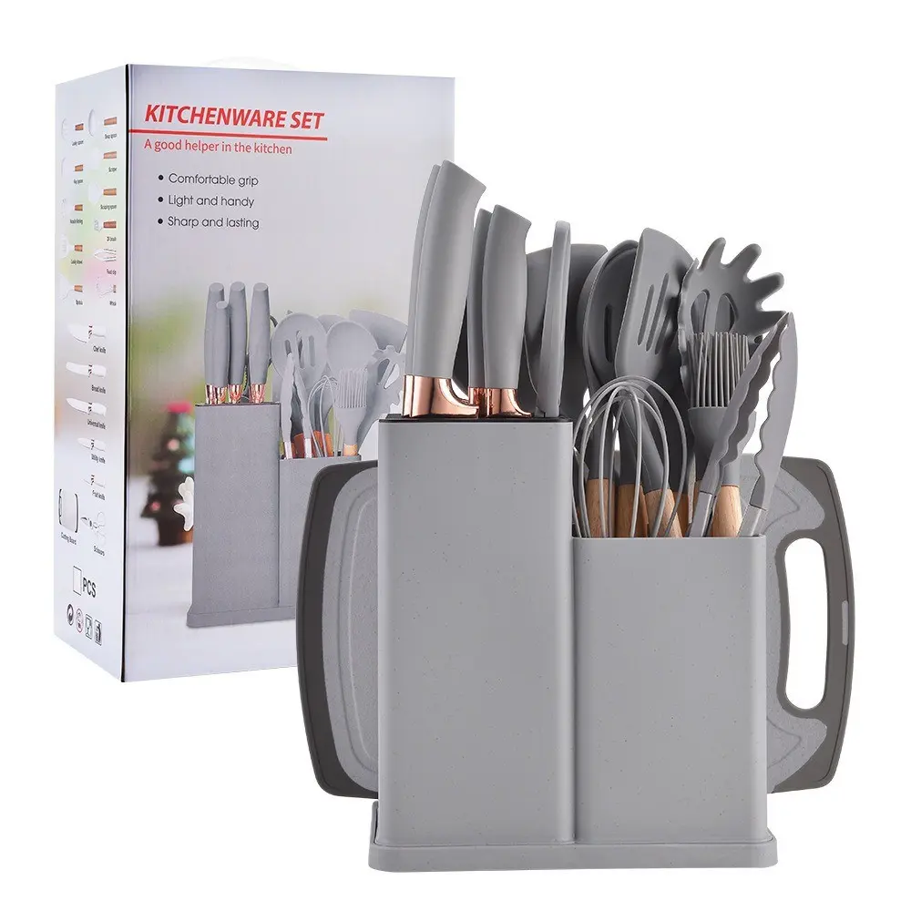 19-Piece Kitchen Tool Set with Cutlery, Silicone Cooking Utensils, Includes Cutting Board, Essential Kitchen Cooking Tools Kit, Kitchenware