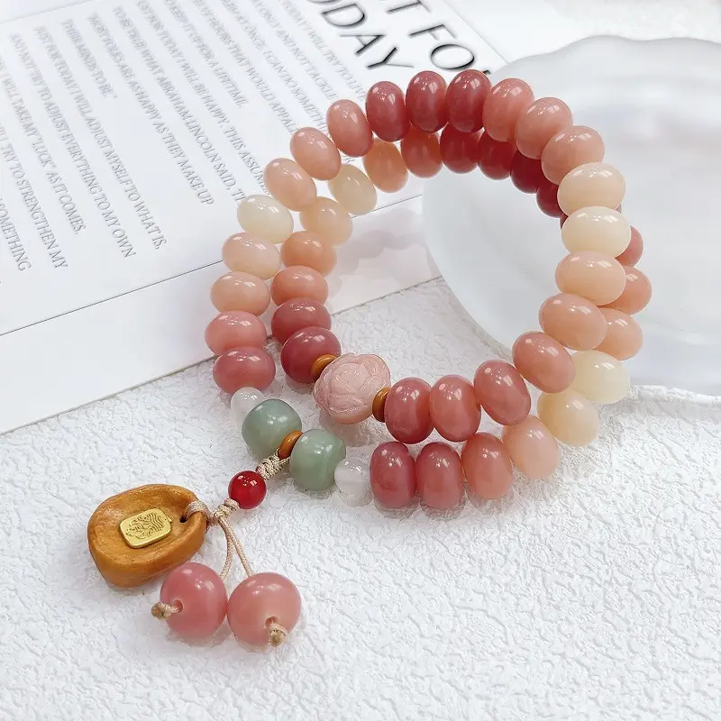 Camellia Double-Circle Bodhi Bead Bracelet Student Edition Ancient Style Beaded Jewelry for Girls to Play with Genuine Buddhist Bead Bracelet