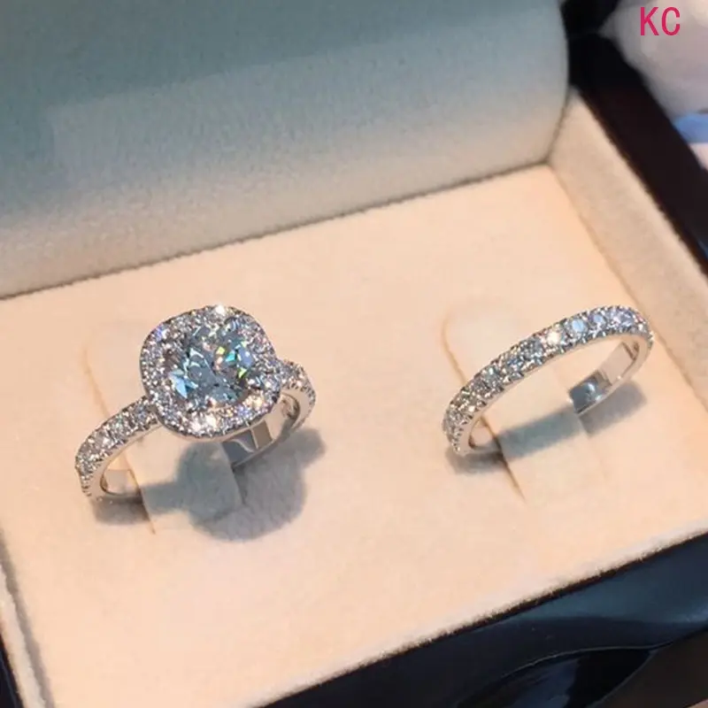 2Pcs Square Inlaid Zircon Matching Ring Set, Versatile Finger Jewelry For European American Couples Daily And Formal Occasion Wear