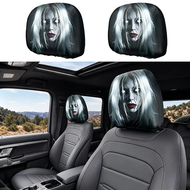 2Pcs Scary Horror Ghost Woman Face Car Headrest Covers Universal Halloween Spooky Car Interior Decor Funny Prank Auto Seat Head Rest Protector Accessories sohochic