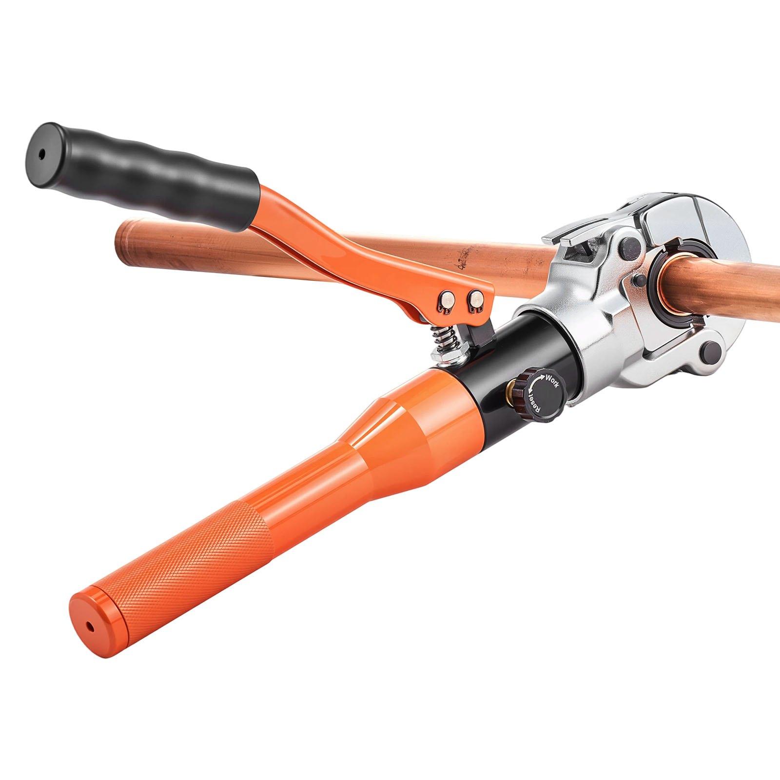 VEVOR Copper Pipe Crimping Tool, Hydraulic Driven Pro Press Tool with 1/2", 3/4", 1" Jaws for Copper Tube & 3/8", 1/2", 5/8", 3/4", 1" Jaws for ASTM F1807 PEX Pipe Copper Ring - with Carrying Case VEVOR Copper Pipe Crimping Tool, Hydraulic Driven Pro Press Tool with 1/2", 3/4", 1" Jaws for Copper Tube & 3/8", 1/2", 5/8", 3/4", 1" Jaws for ASTM F1807 PEX Pipe Copper Ring - with Carrying Case