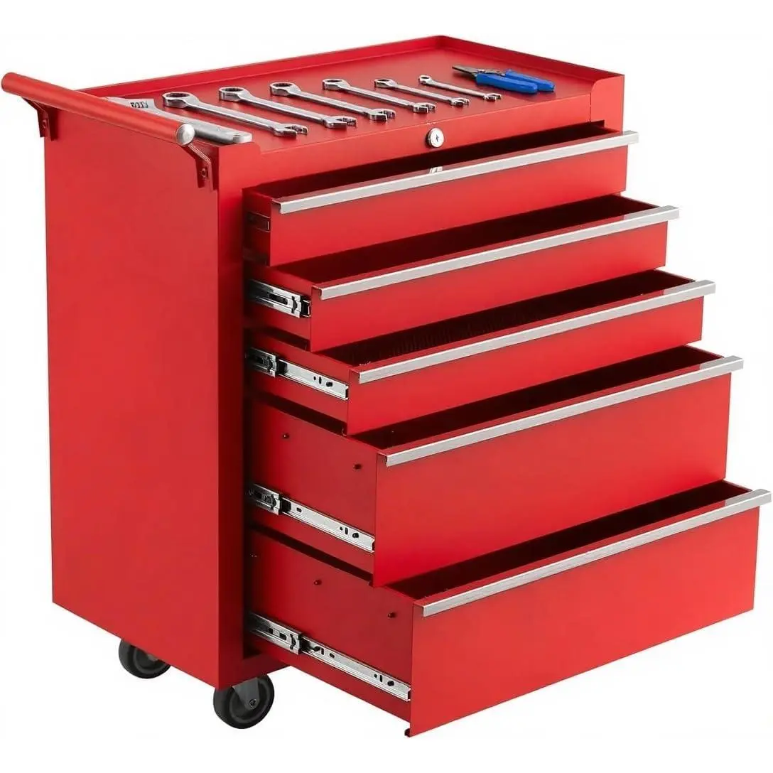 Garvee 24" Tool Chest, 5 Drawer Rolling Tool Storage Cabinet Cart, Portable Toolbox Organizer with Locking System, Drawer Liners, Portable Tool Box with Wheels Secure Storage Cabinet for Workshop and Garage