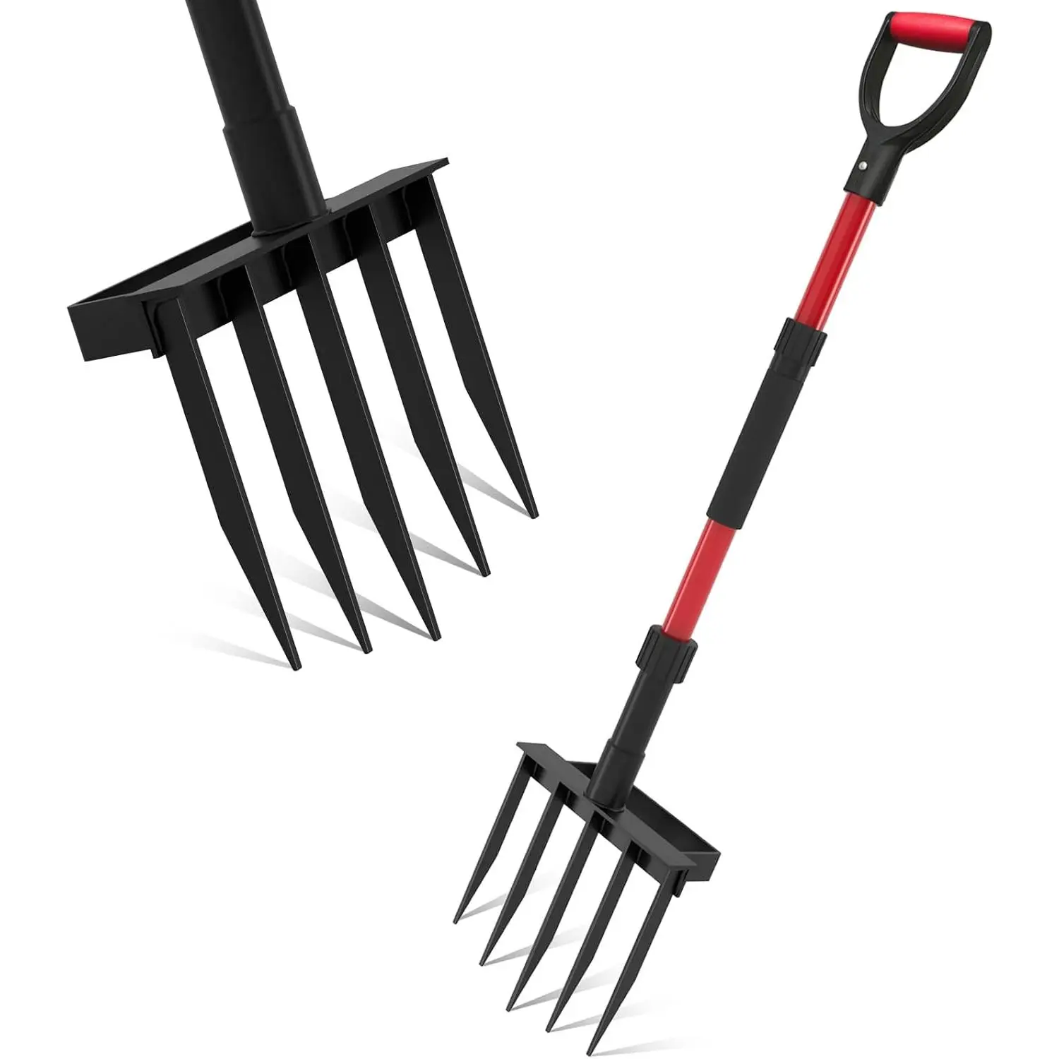 Pitch Fork for Garden, 5-Tine Heavy Duty Pitchfork for Loosening Soil, 41 Inch Gardening Fork for Digging, Composting, Spading, Cultivating Soil, Metal Fork Head with Fiberglass Handle, D-Grip
