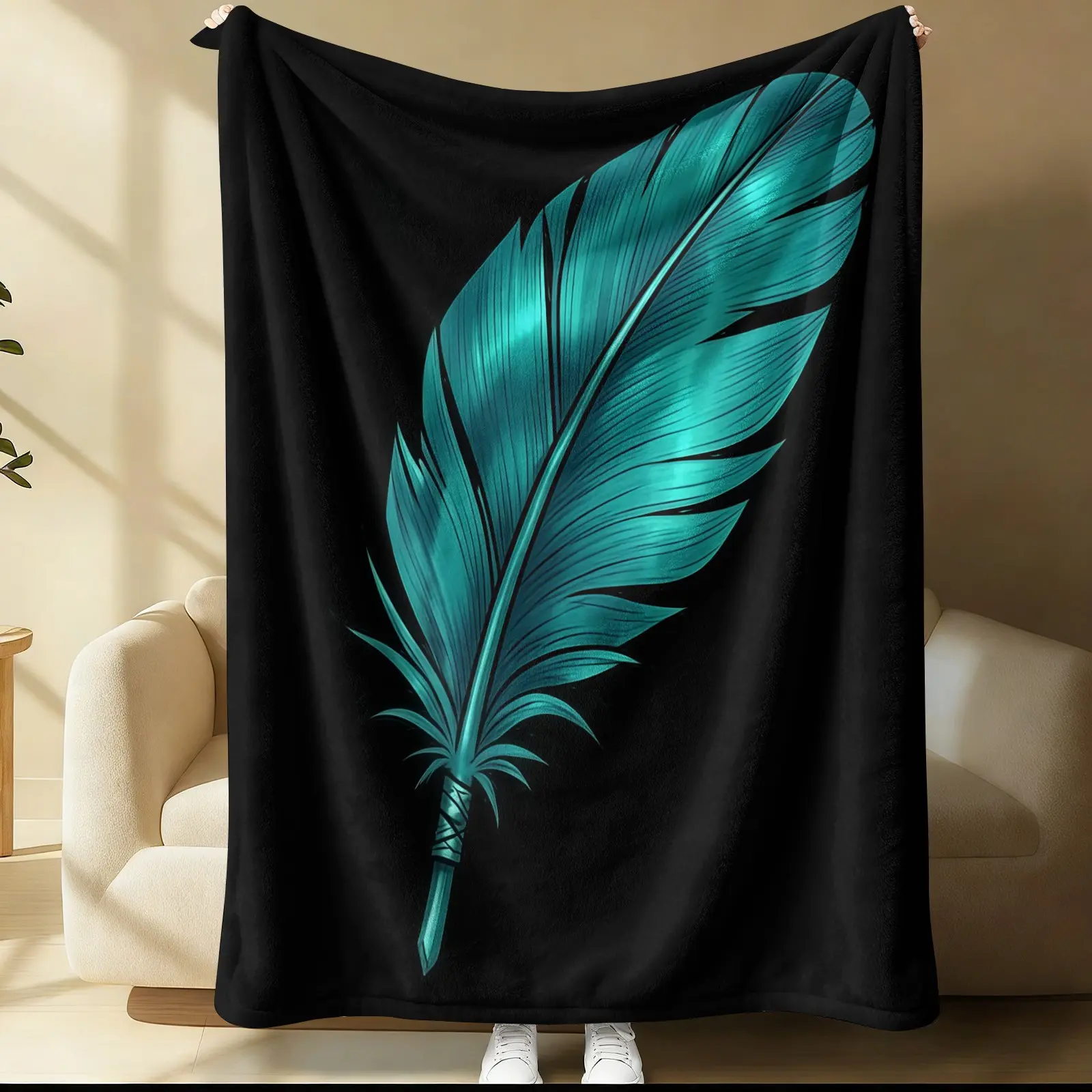 Feather print pattern blanket, suitable for all seasons, suitable for beds, sofas, cars, room decorations, and gifts, suitable for children or adults