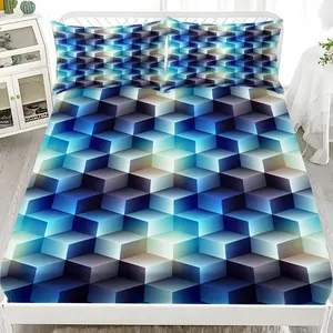 3-Piece Bed Sheet Set, Printed Fleece Mattress Protector, 1 Duvet Cover + 2 Pillowcases, Multi-Layer Square Print, Bedroom Essentials
