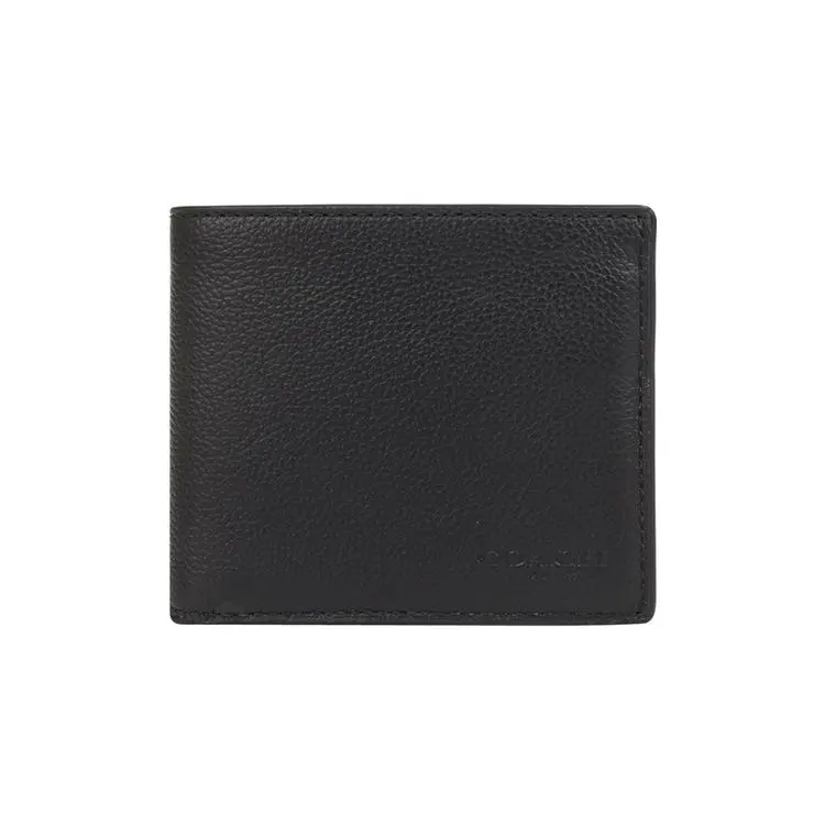 COACH Billfold Wallet for Men – Classic Compact Fold-Over Style in Black Genuine Leather