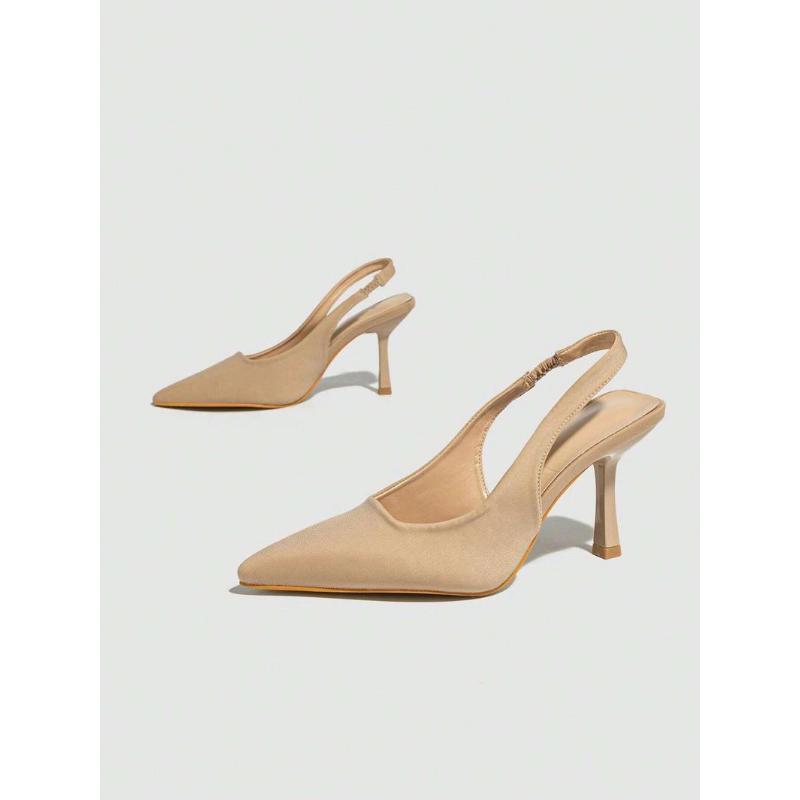 (New)Women's Pink Pointed Toe Stiletto Work Shoes, Slingback With Back Strap, Suede Shallow Mouth Single Shoes For Spring And Autumn, High Heels