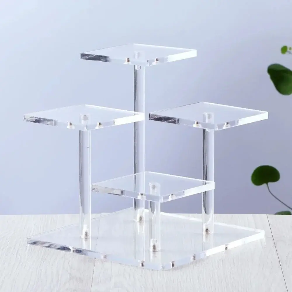 Square Acrylic Display Rack, Transparent Clear Multi-Level Organizer, Perfect for Figurines, Anime Collectibles, Perfumes, Cosmetics