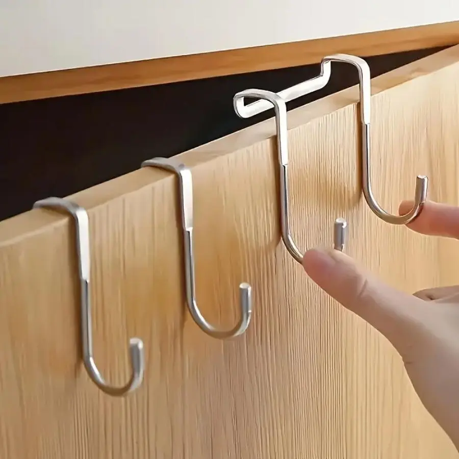 2-Pack Stainless Steel S-Shaped Double Hooks - No-Drill Cabinet Door & Wall Hanging Daily Business Home Organizer, Alternative to Traditional Drilled Hooks, No-Traces Storage for Towels, Kitchen Utensils