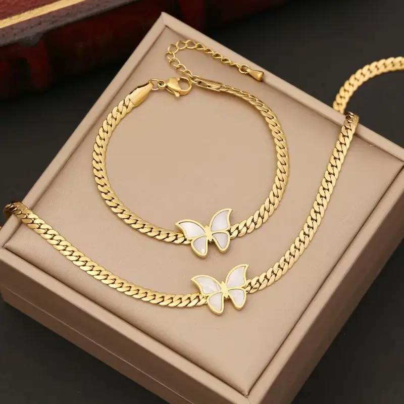 Women's 2-Piece Twisted Nylon Chain Jewelry Set - Polished Finish Choker Necklace & Matching Bracelet, Minimal Metal Layering Accessory for Daily Wear