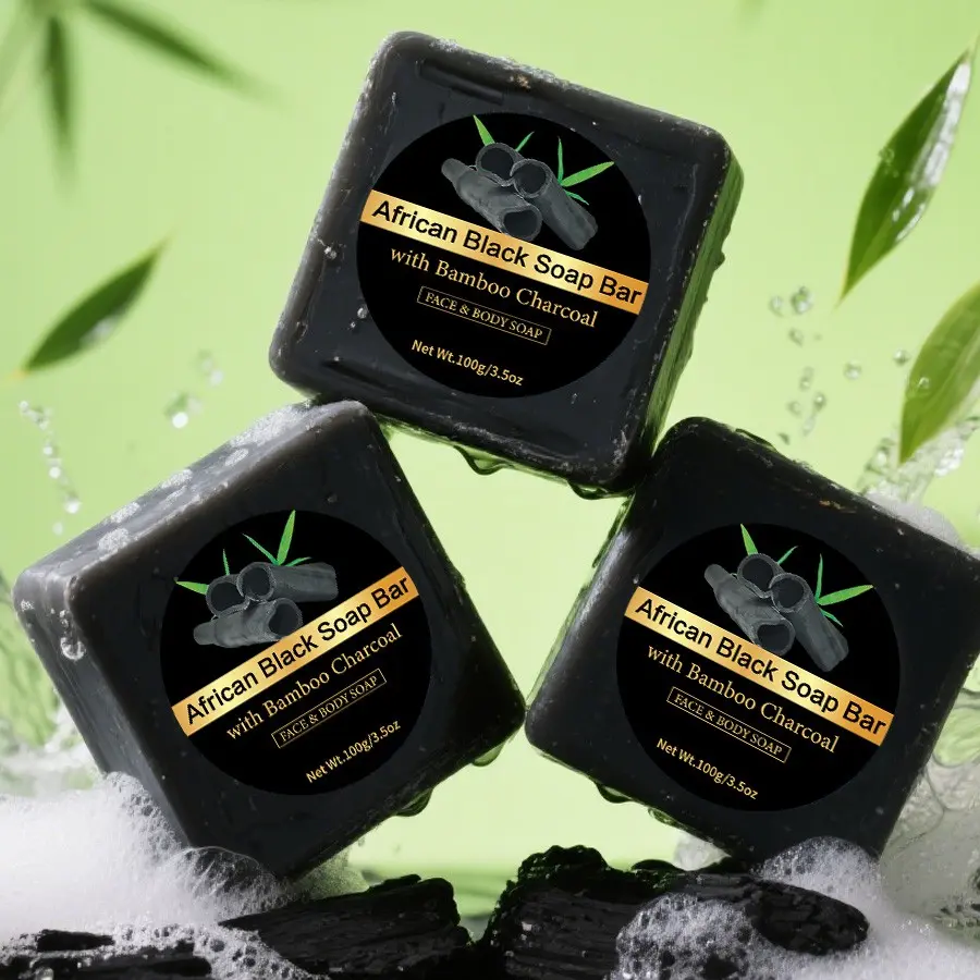 3pcs African Black Soap Bar, Natural Black Soap, bamboo charcoal Soap Bar, oil control Cleansing And Moisturizing for Body, And Face, Enriched with Coconut Oil, Shea Butter, And Glycerin, Free from Alcohol, Rich Foam, Appropriate for All Skin