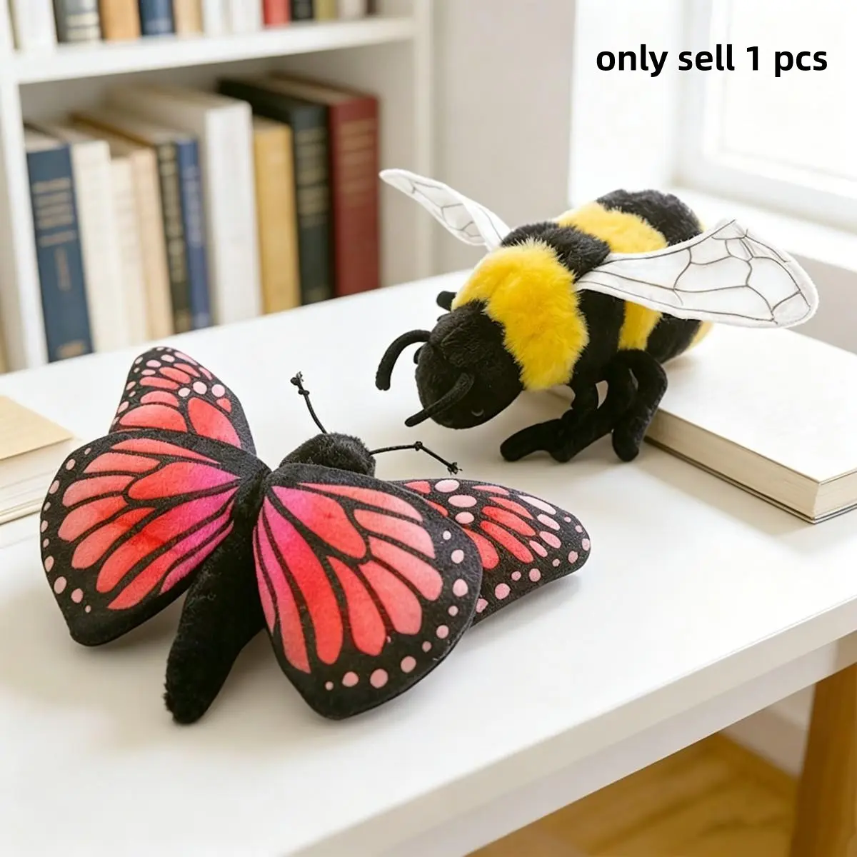 Soft Monarch Butterfly Plush Toy Set, Cute Bumblebee Ladybug Stuffed Insect Doll, Kawaii Bug Plushies, Aesthetic Room Decor Gift for Girls Kids