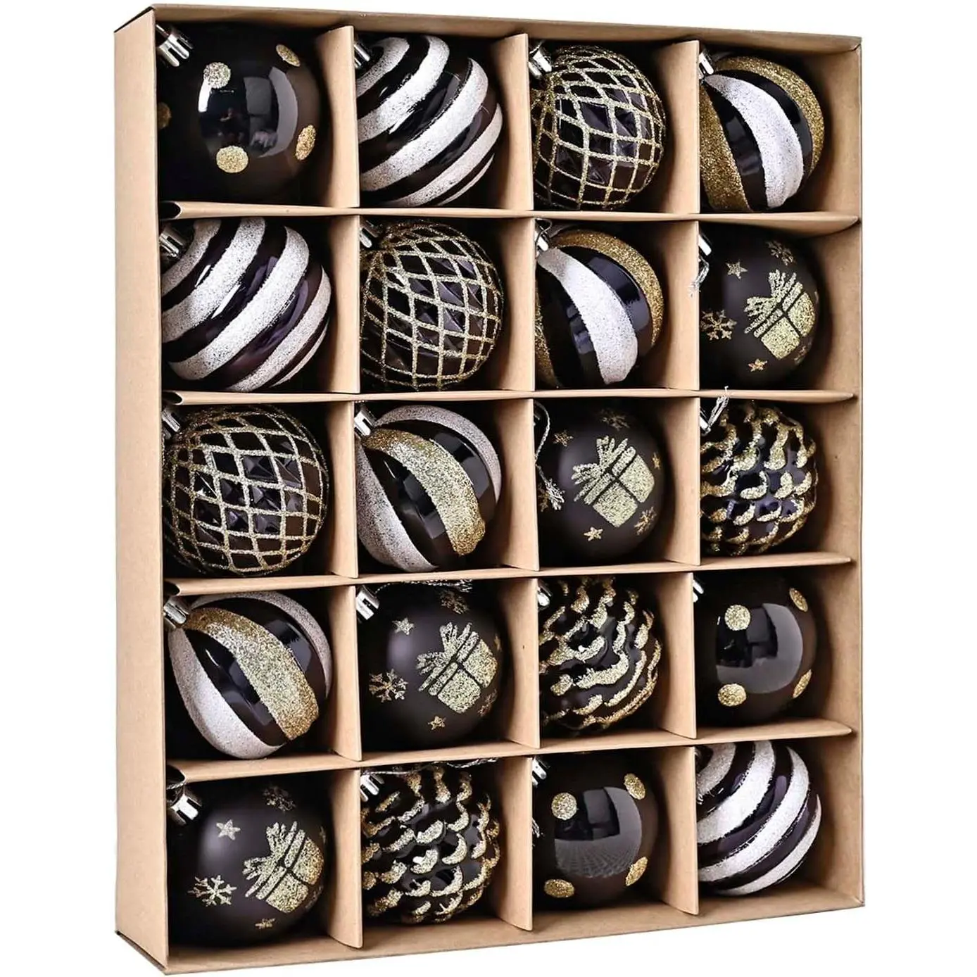 Christmas Tree Ball Ornaments 20ct Set, 2.36 Inch Black  White Classic Christmas Decorations, Shatterproof  Ornaments for Xmas Holiday Decoration