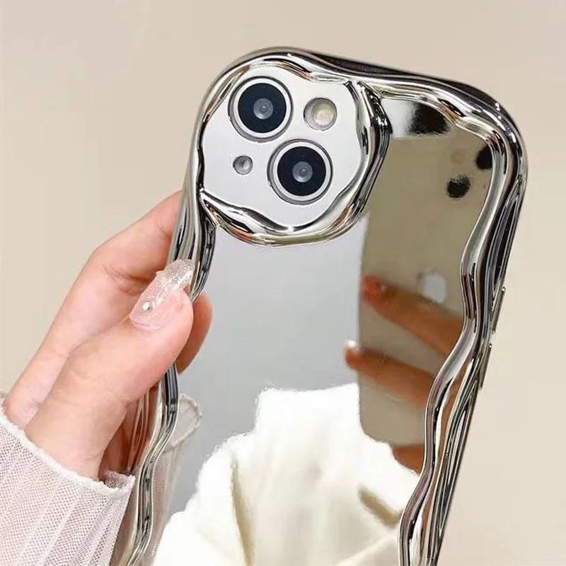 luxury plating makeup mirror case for iPhone 17Air 17 16 15 14 13 Pro Max 13 Pro 12 11 X Xs Max iPhone 15 / 15 Plus / 15 Pro / 15 Pro Max  electroplating silver soft shockproof phone cover