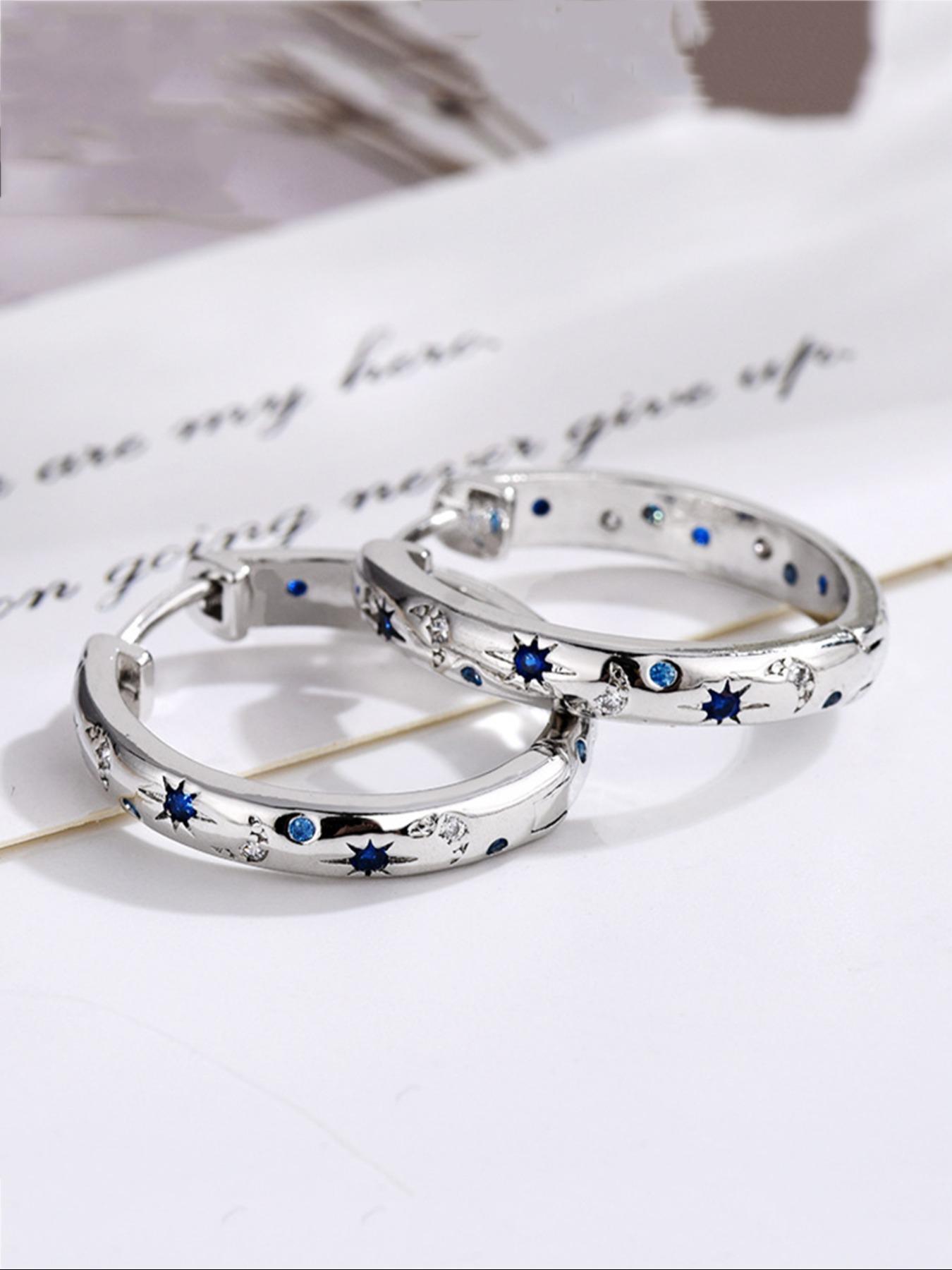 Vintage Star & Moon Decor Hoop Earrings, Fashionable Rhinestone Decorated Earrings for Women, Trendy All-match & Exquisite Jewelry for Birthday Gift, Statement Earrings, Fashion Accessory