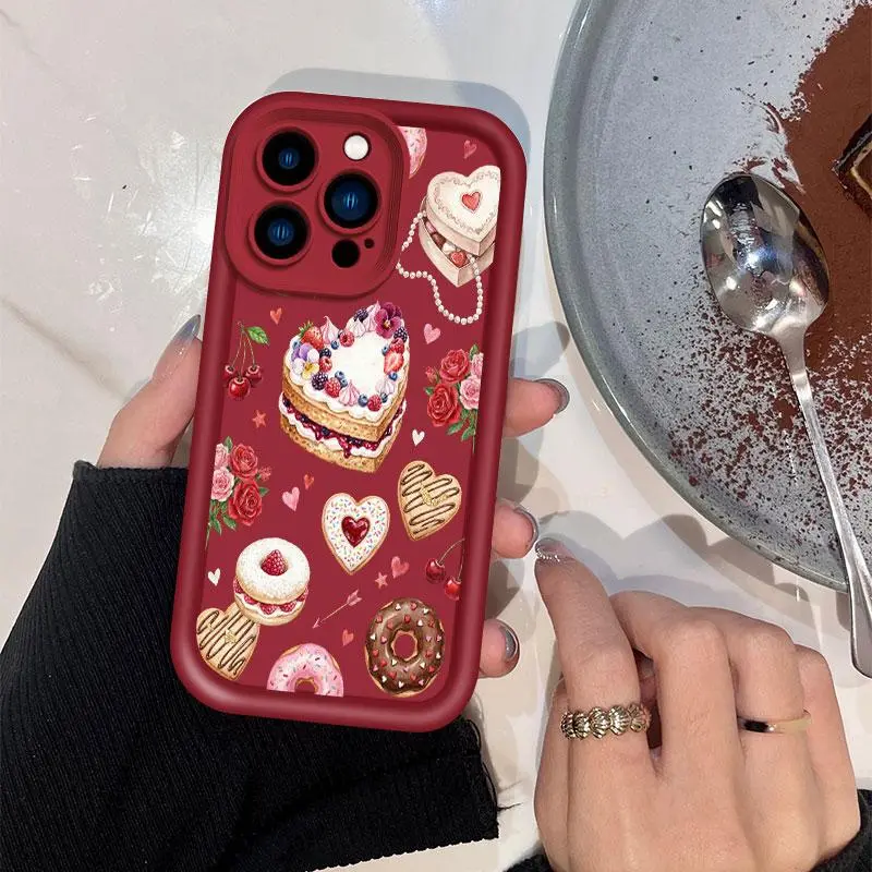 Phone Case: Coquette Pink Heart Phone Case for iPhone 17 16 15 14 13 12 11 Pro Max, Cute Cupid Angel Vintage Valentine's Day Gift Shockproof Soft Cover, Sweet Chocolate Cake Cherry Phone Shell