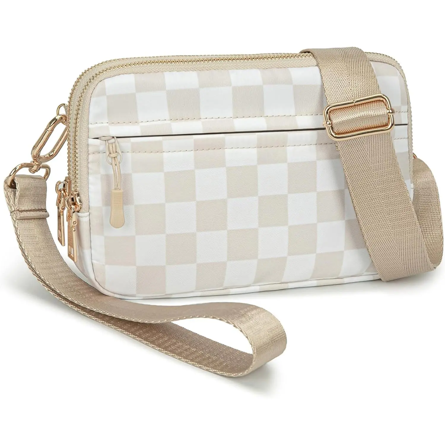 Wristlet Wallet for Women, Checkerboard Nylon Crossbody Bag - Lightweight, Water-Resistant, 4 Compartments
