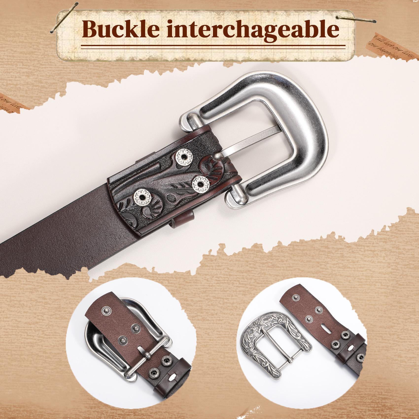 XZQTIVE Western Belts for Women Men Cowboy Cowgirl Floral Engraved Leather Belt Strap Vintage Embossed Buckle Waist Casual  Black Belt