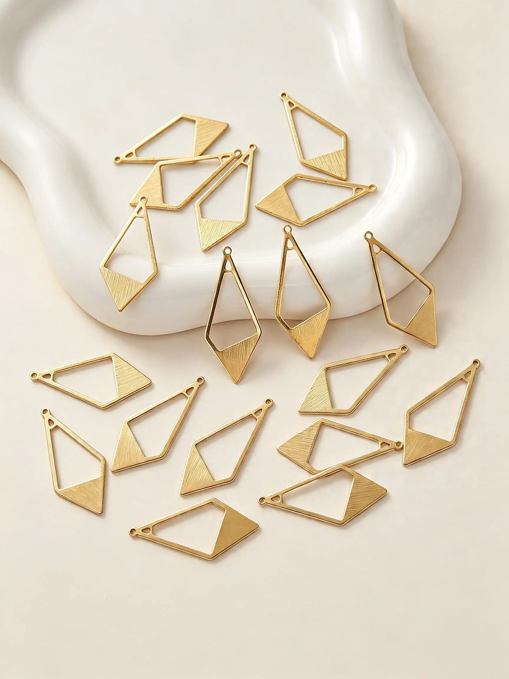 10pcs Brushed Brass Hollow Rhombus Charms, Single Hole Geometric Diamond Frame Connectors, Minimalist DIY Dangle Earring Jewelry Making Findings