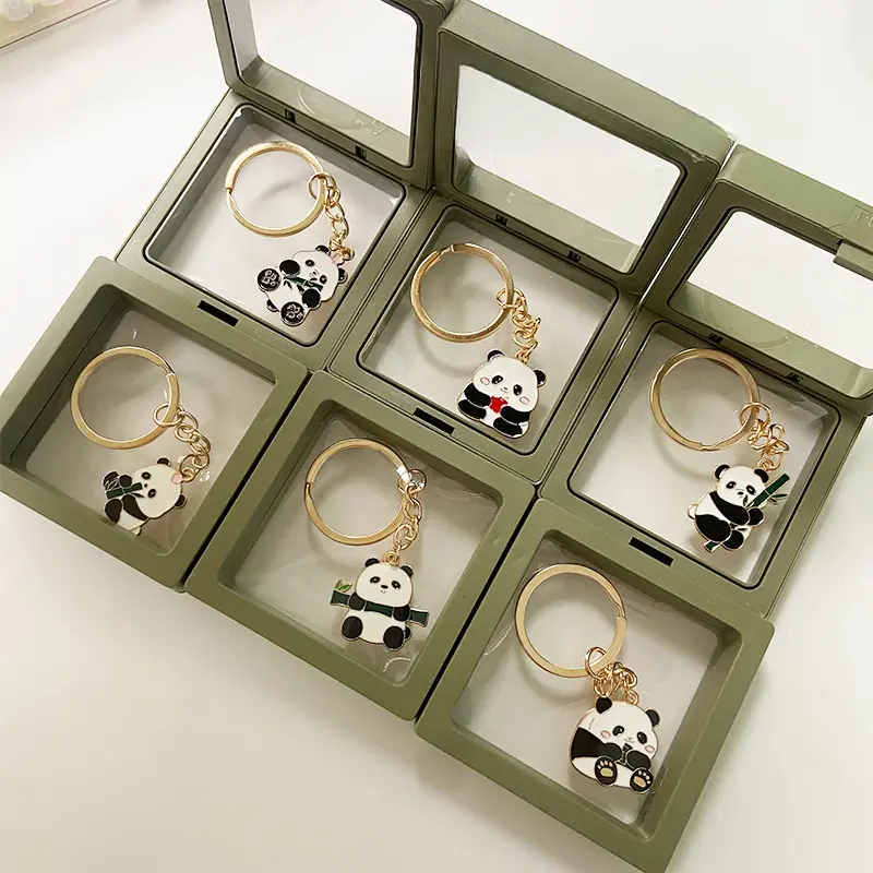 Boxed Cute Panda Bamboo Keychain, Gold-tone Copper Alloy Enamel Bag Charm, Chinese Style Animal Backpack Pendant Holiday Gift for Girls Women