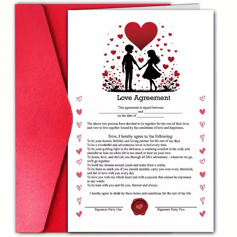 Romantic Love Agreement Card, Confession with Envelope, Ideal for Boyfriend, Girlfriend, Wife, Husband, Sweet Anniversary Gifts