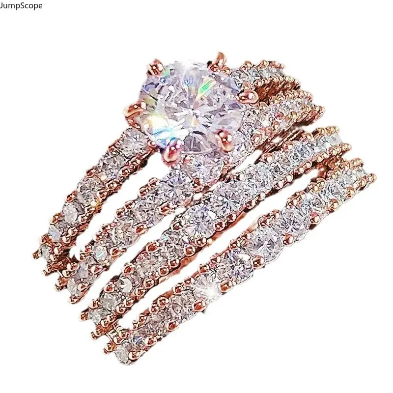 Luxury Statement Ring Set for Her, Multi-Layer Split Shank Design with a Round Solitaire and Full Pave for a Glamorous Romantic Look, Wedding & Engagement Jewelry