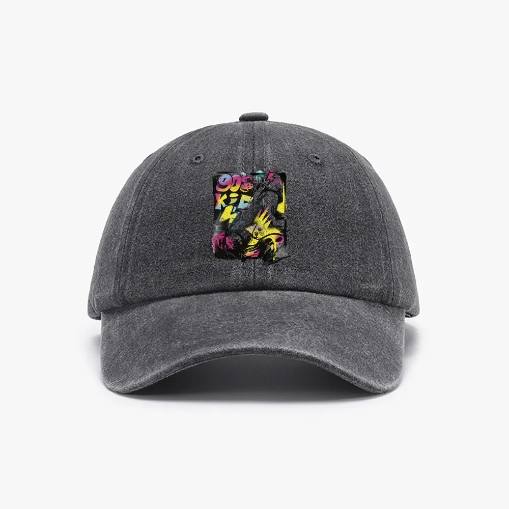 Unisex 90s Graffiti Graphic Baseball Hat - Washed Cotton Distressed Look Dad Cap, Classic Hip-Hop Skater Hat for Street Wear, Retro Vintage Football Fashion Accessory, Graphic Hats
