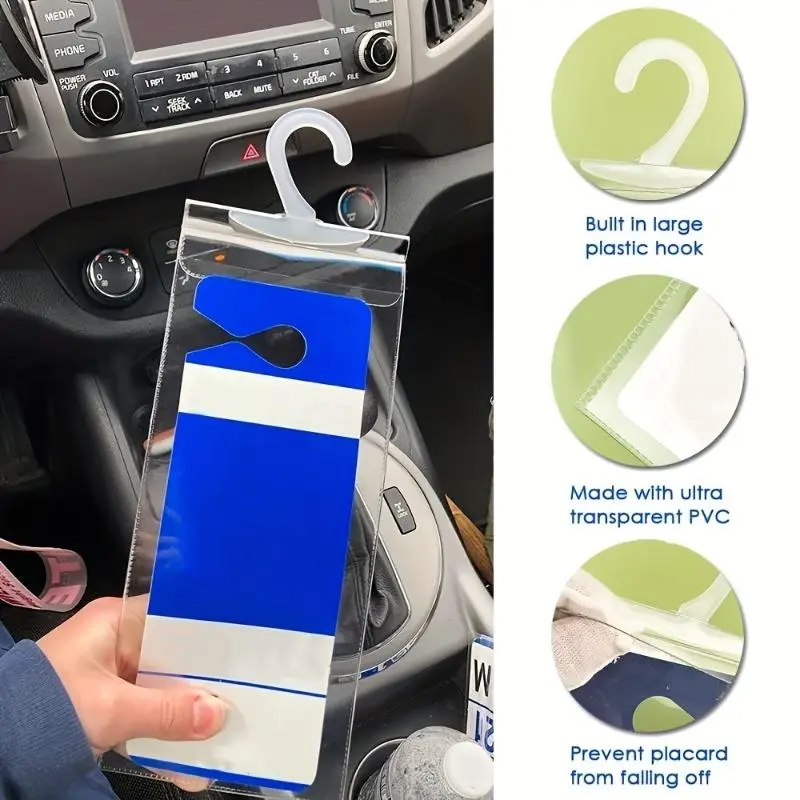 Protect your parking permit with our ultra-transparent stand and large hook protection bag, disability placard hook bag PVC transparent disability card parking sign storage bag Holder