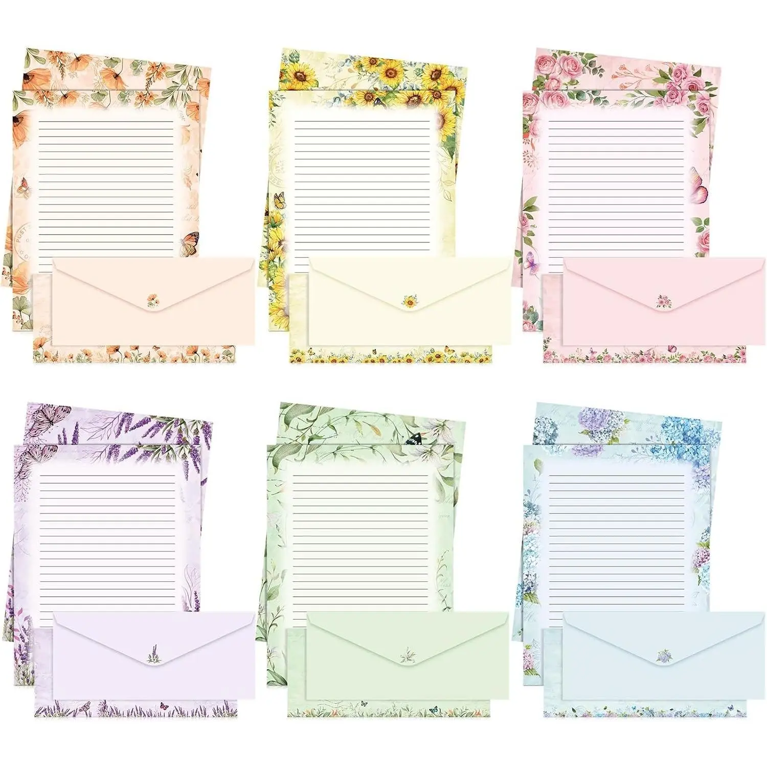 90 Pcs Pretty Lined Stationery Set with Envelopes | Elegant Floral Design Letter Paper, 60 Sheets 8.5 x 11 Inch, 30 Envelopes for VBS, Sunday School, Wedding, Religious Invitations & Gifts