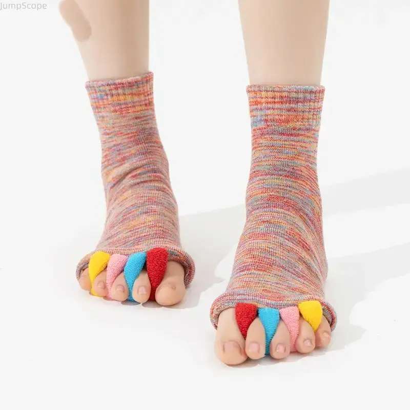 Non Slip Five Toe Separator Yoga Socks Comfort Cotton Pilates Barre Women Sport Footwear
