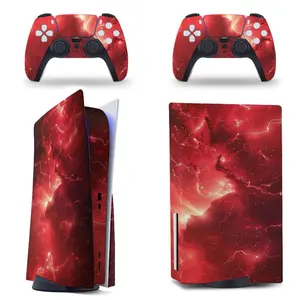 For PS5 & PS5 Slim All Models Console & Controller Skin Set - Red Nebula Lightning Theme | Premium Vinyl Wrap, Anti-Scratch