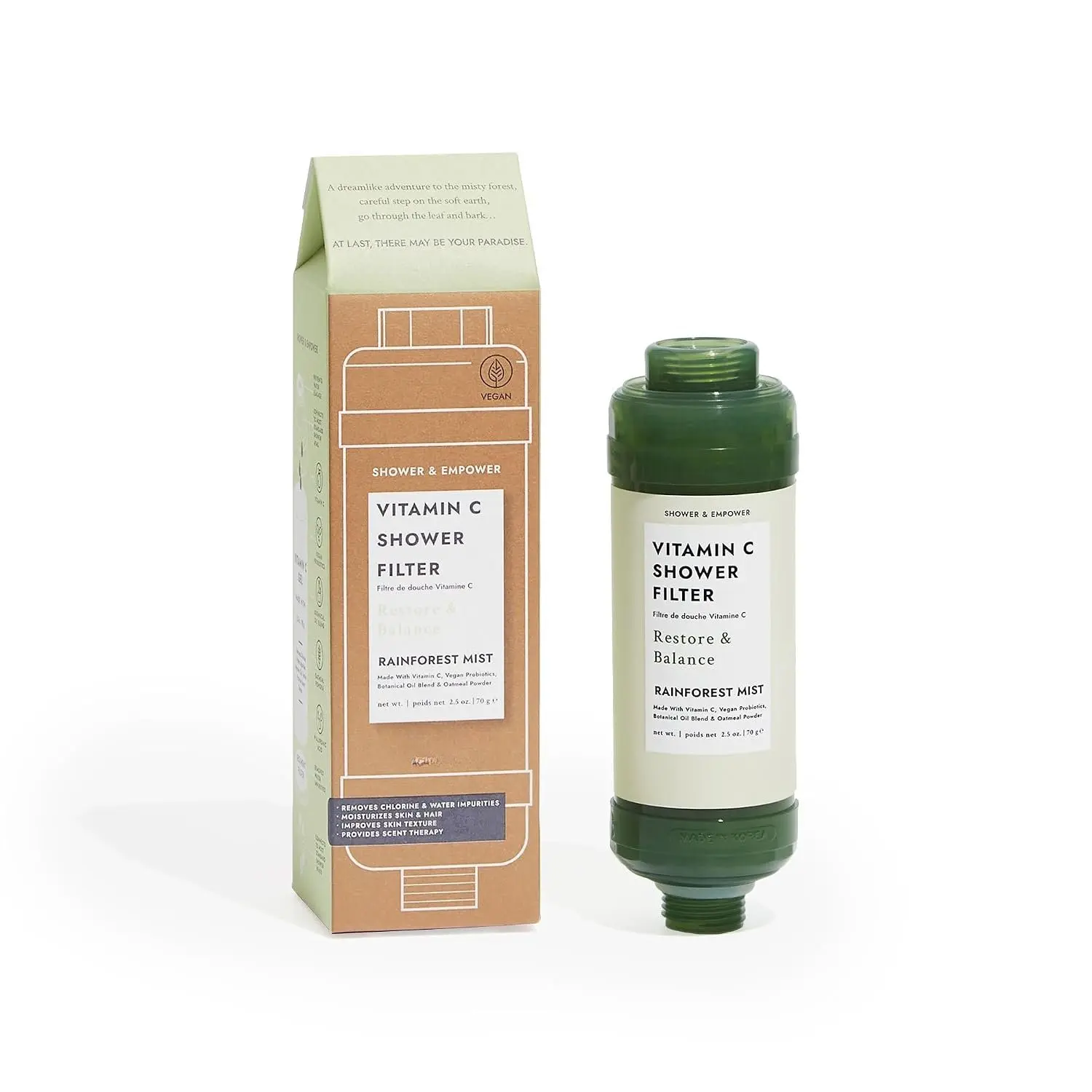Vitamin C Shower Filter, Rainforest Mist, Shower , Water Purifier, Water Softener, Vegan Probiotics,  Shower , Water Filter, Shower Self-Care
