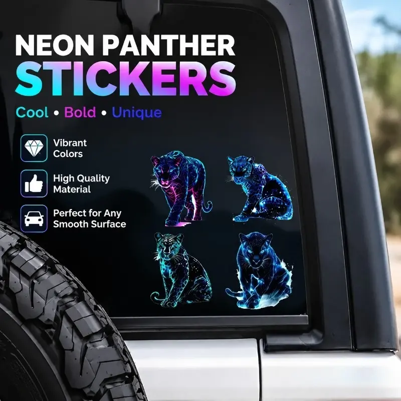 One sheet with four pieces, four-in-one highly transparent Black Panther film with double-sided printing in color and white, stickers, scratch-resistant stickers, motorcycle stickers, car bumper stickers, car body decorative stickers