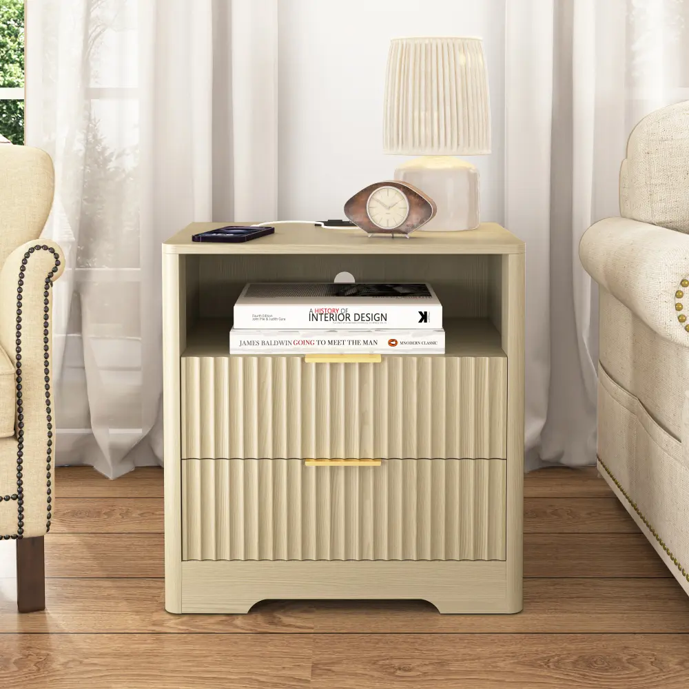 Littleox Nightstand with Charging Station, Smart Nightstand with Night Light,Bedside Tables with Storage Cabinet for Bedroom, Wood