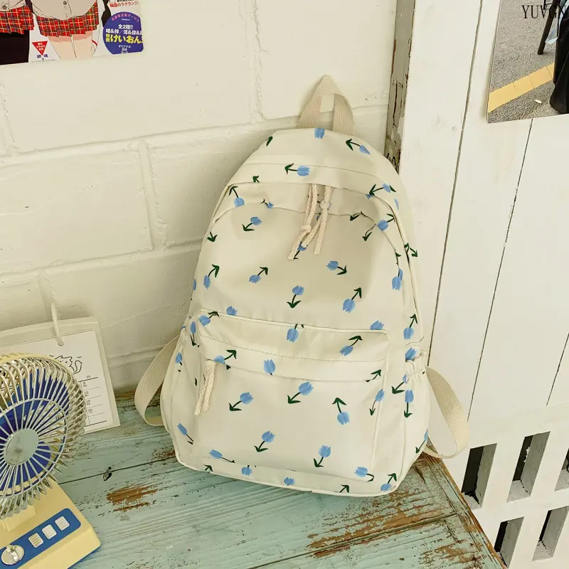 Unisex Tulip Print School Style Backpack - Adjustable Straps, Drawstring Pocket, Minimalist Spacious Fit, Versatile Casual Printed Bag for Campus & Outdoor Leisure (Sports & Outdoor Cycling Use)