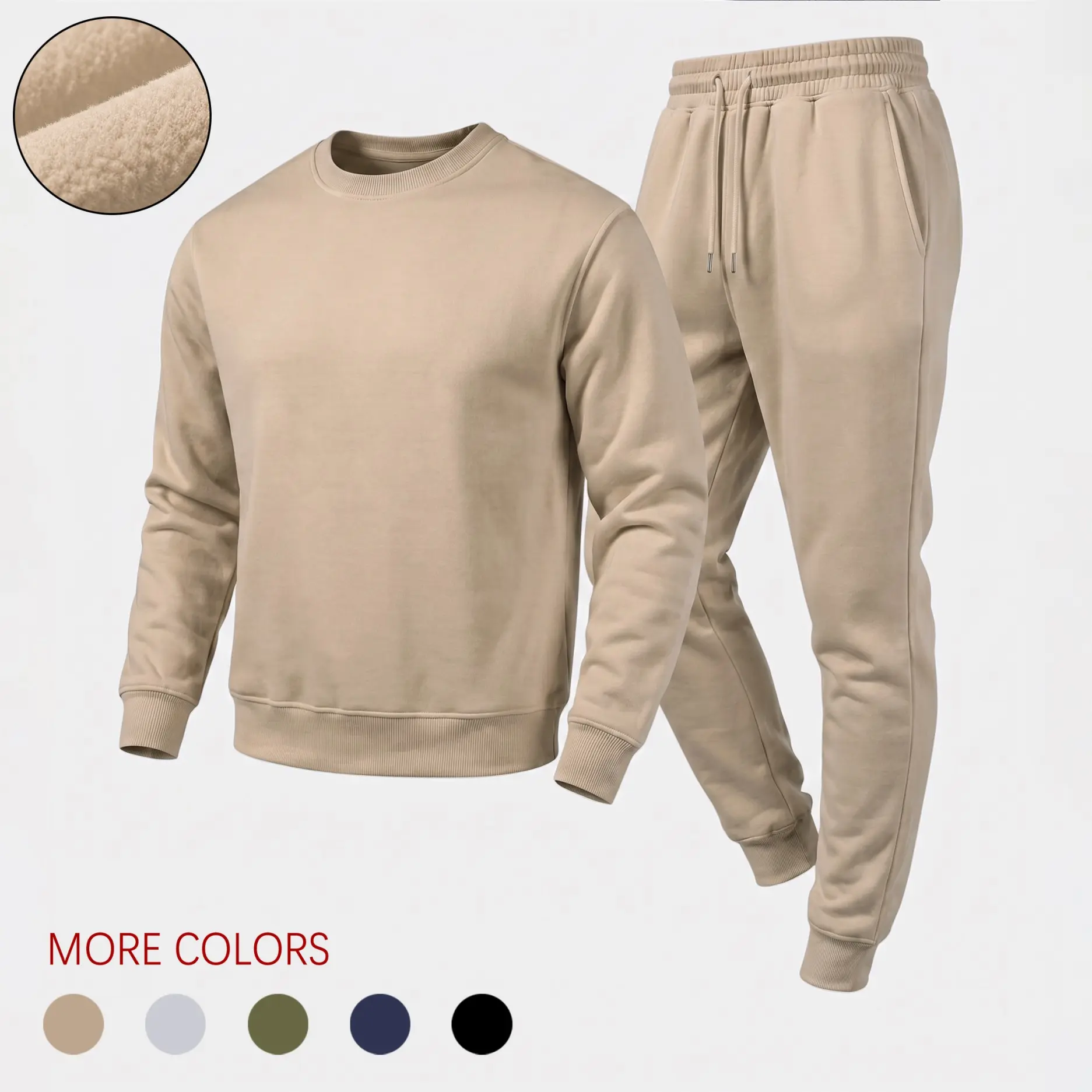 Men's Solid Crewneck Sweatshirt and Jogger Pants Set, Casual Long Sleeve Pullover with Drawstring Sweatpants, Comfortable Fall Winter Tracksuit for Daily Wear, Travel, Lounge, Workout and Indoor Outdoor Activities
