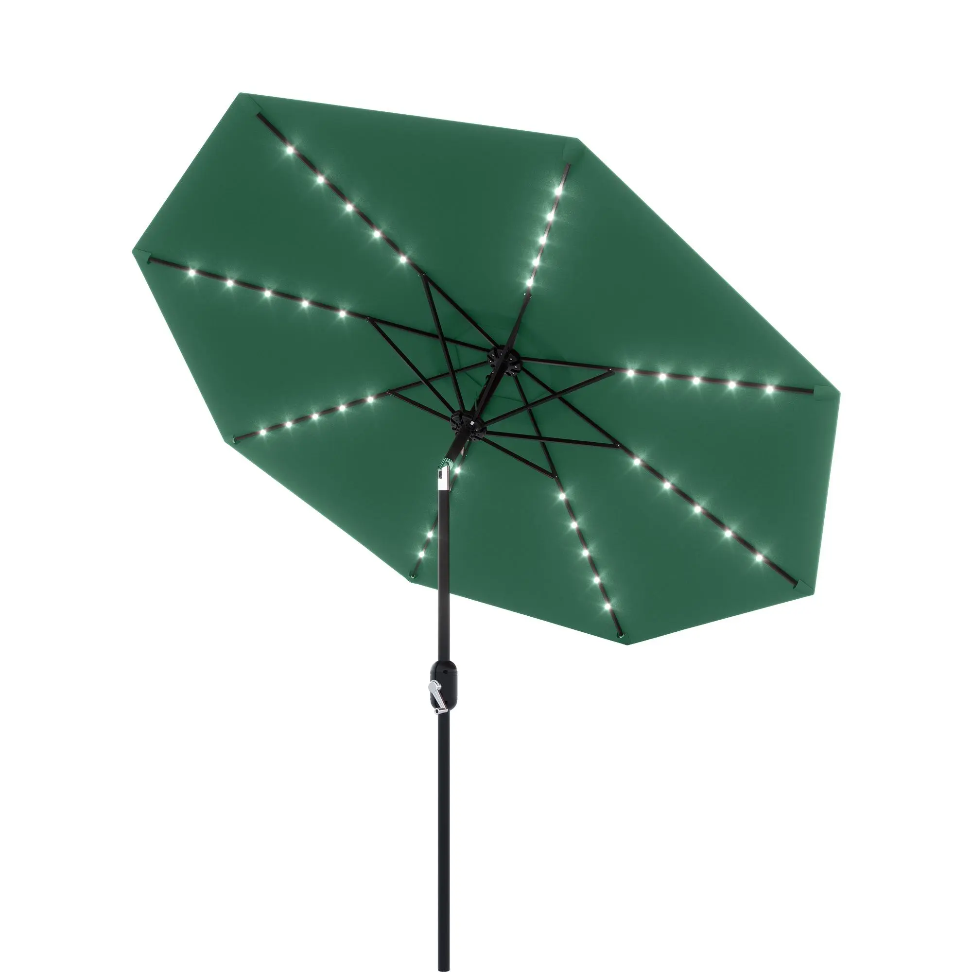 【Garvee】10FT Contemporary Sturdy Adjustable Solar LED Patio Umbrella - Waterproof, UV-Resistant Outdoor Sun Parasol with 8 Windproof Ribs, Tilt Crank - for Backyard, Pool - Red/Brown, Led Light