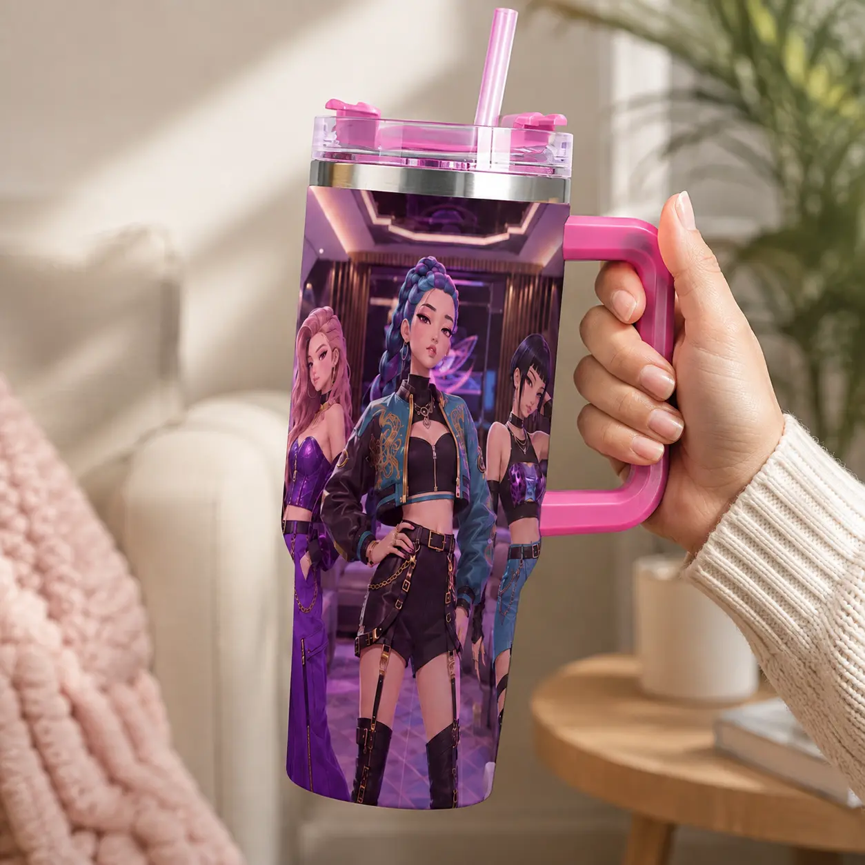 40oz Gamer Girl Anime Insulated Tumbler with Handle and Straw – Stainless Steel Travel Cup for Desk, Commute & Gaming Setup Drinkware Flasks