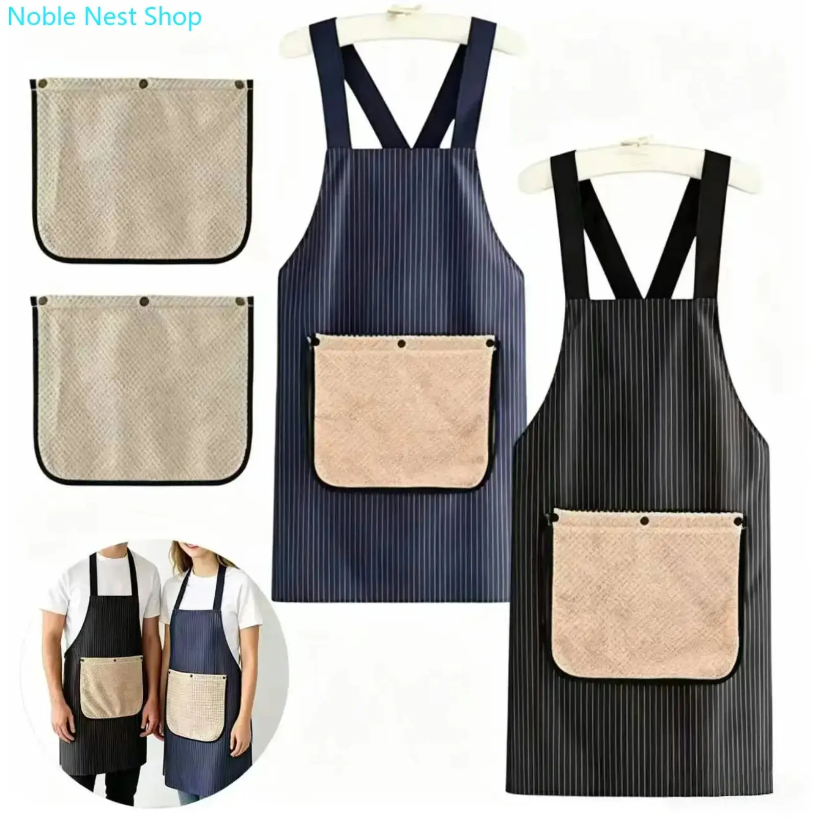 Psychology & Relationships Themed Waterproof Cotton Work Apron for Women, Lightweight Pocketed Adjustable Strap with Removable Towel Kitchen Cooking Baking Gardening, L-Black With 2 Replaceable Towels