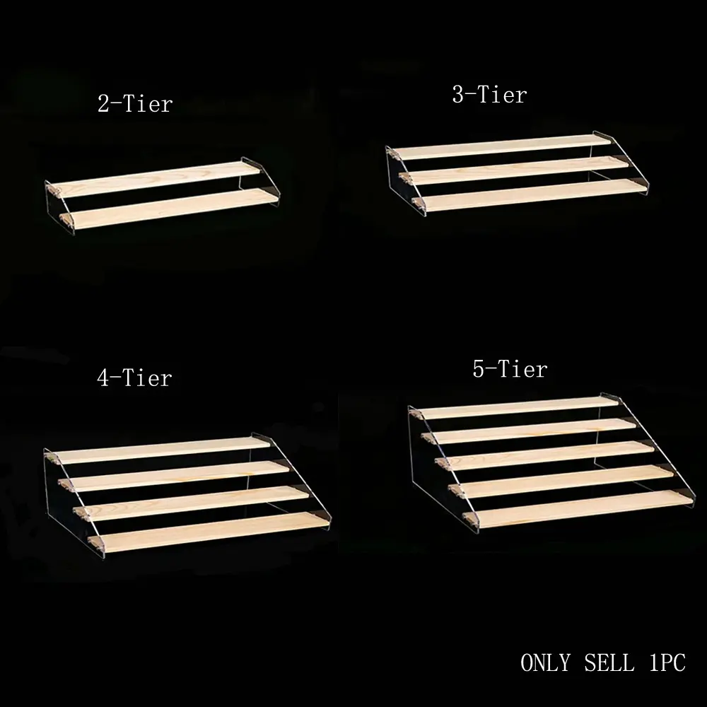 Wooden Step Display Rack, 1 Count Acrylic Display Risers Handmade Display Rack, Desktop Storage Rack for Perfume Lipstick Jewelry Doll Home Organizer, Beauty Products Holder