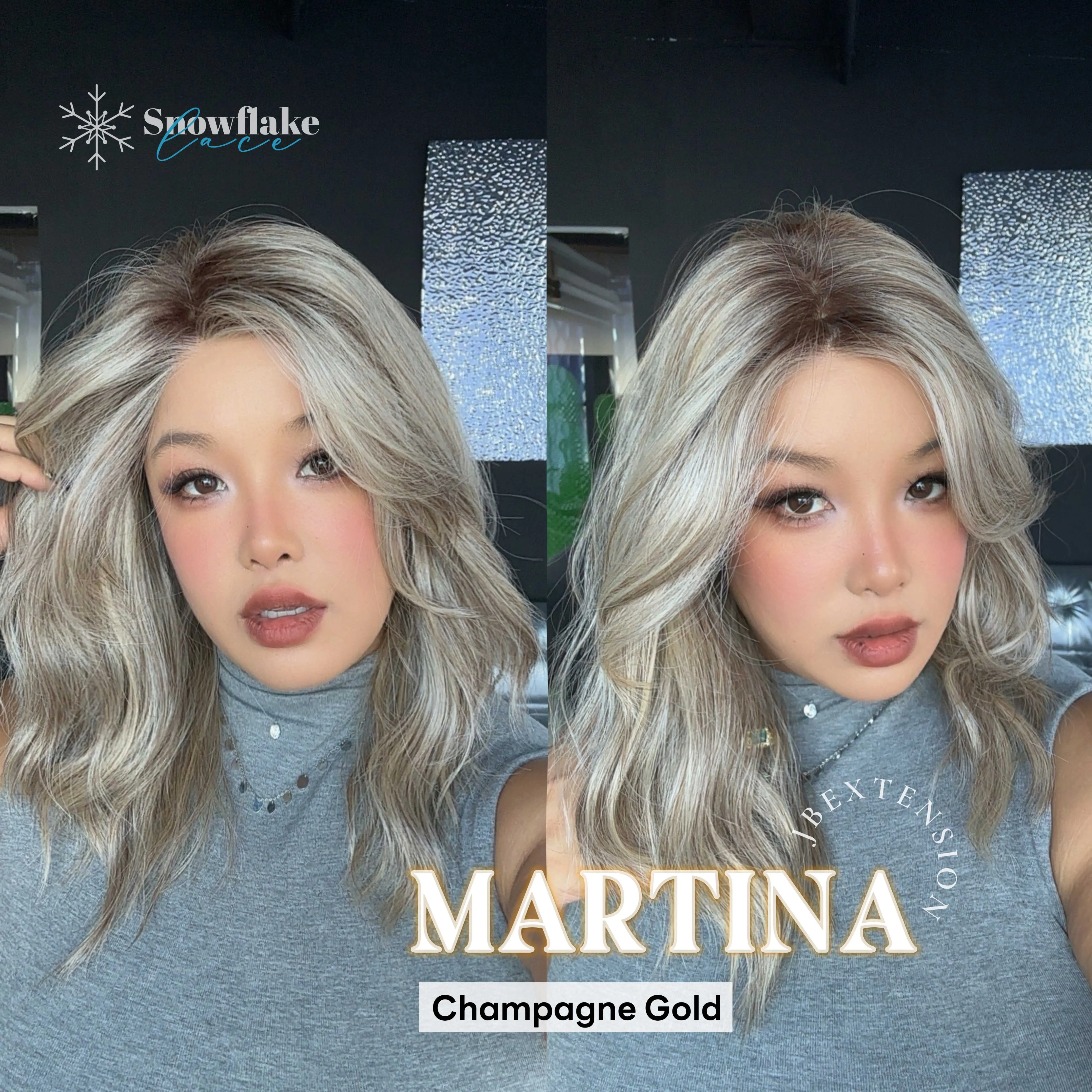 JBEXTENSION 17 Inches Wave  Blonde Pre-Cut Side Part Snowflake Lace Frontlace Glueless Wig MARTINA【BENDY EAR TABS】