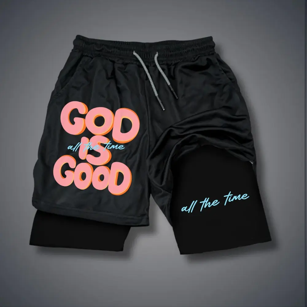 Unisex GOD IS GOOD all the time Christian Jesus bubble graffiti text Graphic Double-layer Shorts Personalized Pattern Y2k Clothing Double-layer Shorts,Women's Clothing, Menswear, Vintage Style,Summer Casual Oversized