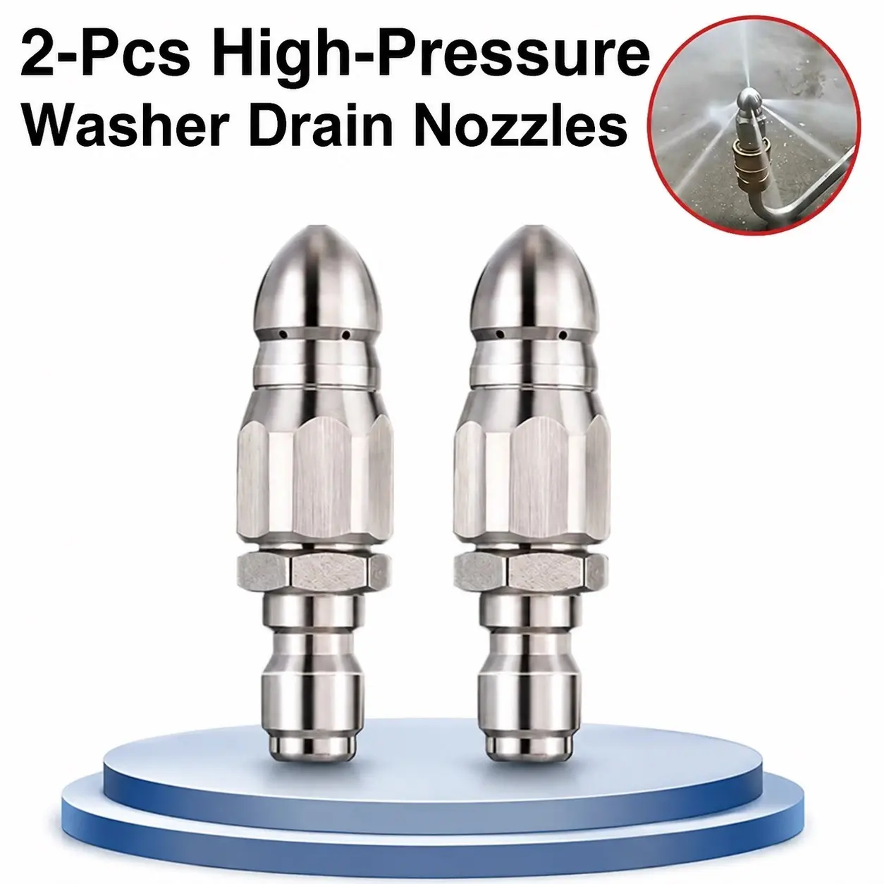 2/3PCS High Pressure Washer Sewer Jetter Nozzle 1/4 Inch Quick Connect Stainless Steel Drain Cleaning Nozzle Multi-Directional Jet Sewer Jetting Nozzle for Toilet Sewer Pipe Blockage Unclog Tool