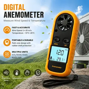 Professional Digital Anemometer Thermometer, Portable Wind Speed Meter 0-30m/s, Temperature Gauge -10 to 45°C, IP67 Waterproof & Shockproof with LCD Backlight, Multi-Scene Tool for Engineers, Electricians, Outdoor & Indoor Use