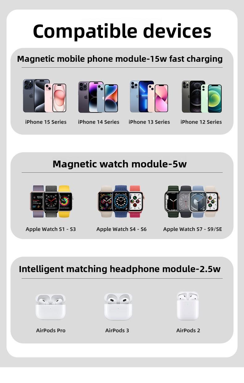 New foldable magnetic three-in-one wireless fast charger suitable for Apple phone stand wireless charging