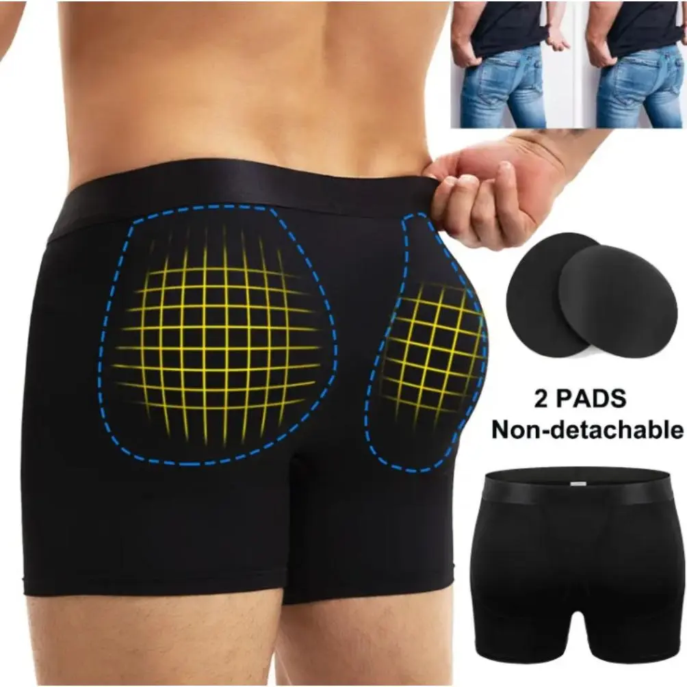 Men's Butt Lifter Padded Underwear Boxer Briefs Shorts Hip Booty Shaper Shapewear Featuring Removable Padding