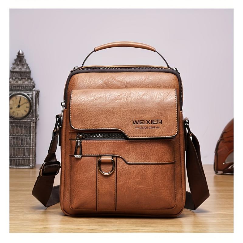 Leather Crossbody Bag for Men - Shoulder Bag, Retro Handbag, Business Casual Briefcase, Holiday Gift Large Capacity, Multi Compartment, Zipper