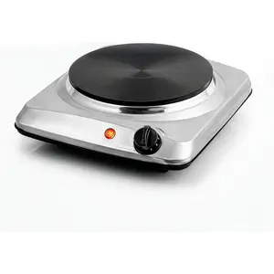 Electric Countertop Single Burner, 1000W Cooktop with 7.25 Inch Cast Iron Hot Plate, 5 Level Temperature Control, Compact Cooking Stove and Easy to Clean Stainless Steel Base, Silver BGS101S
