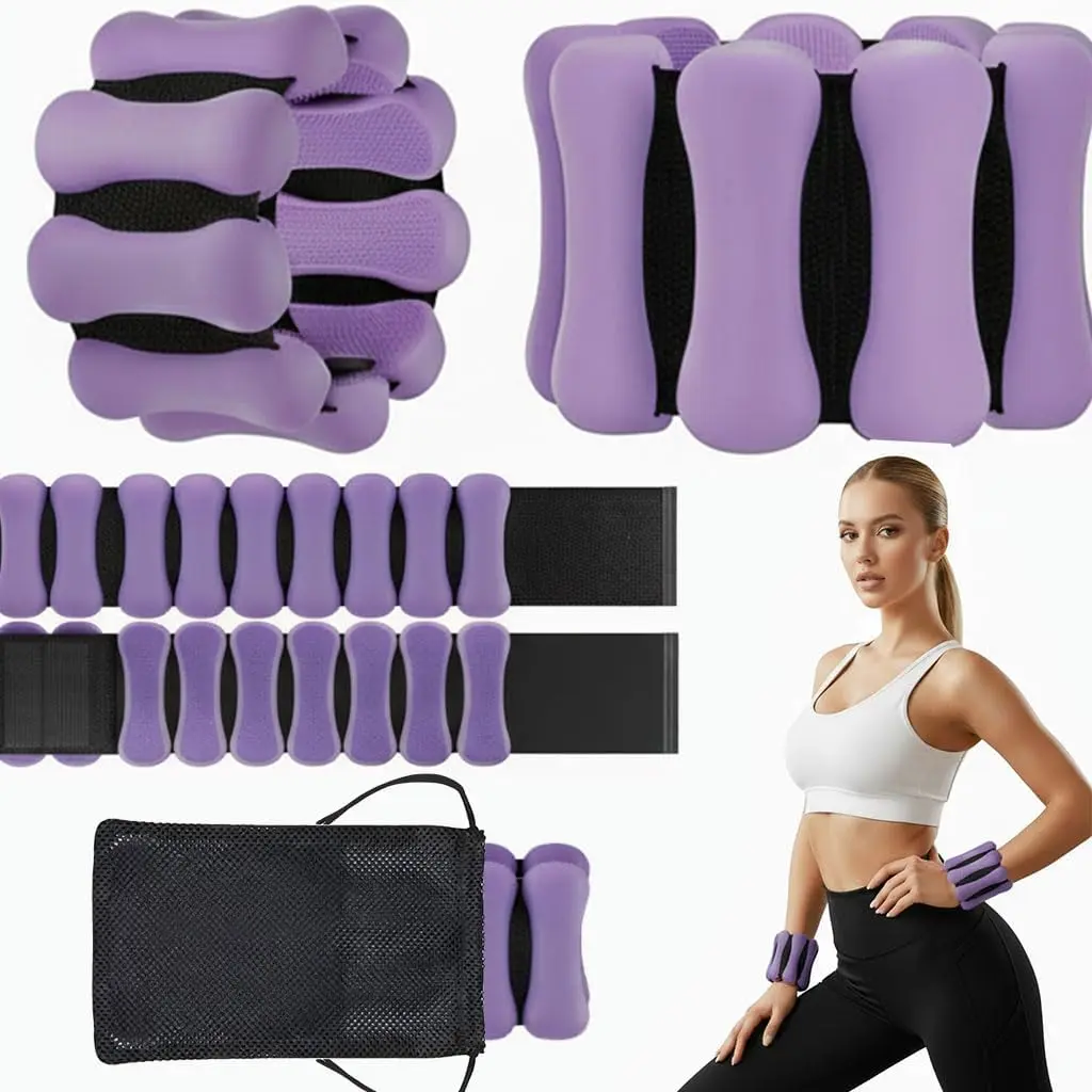 Adjustable Wrist and Ankle Weights Set (2lb Total, 1lb Each) - Premium Silicone Weighted Bangles  Women & Men - Stylish Arm Weights  Yoga, Pilates, Walking, Running, ness, Aerobics (Black/Purple) New model